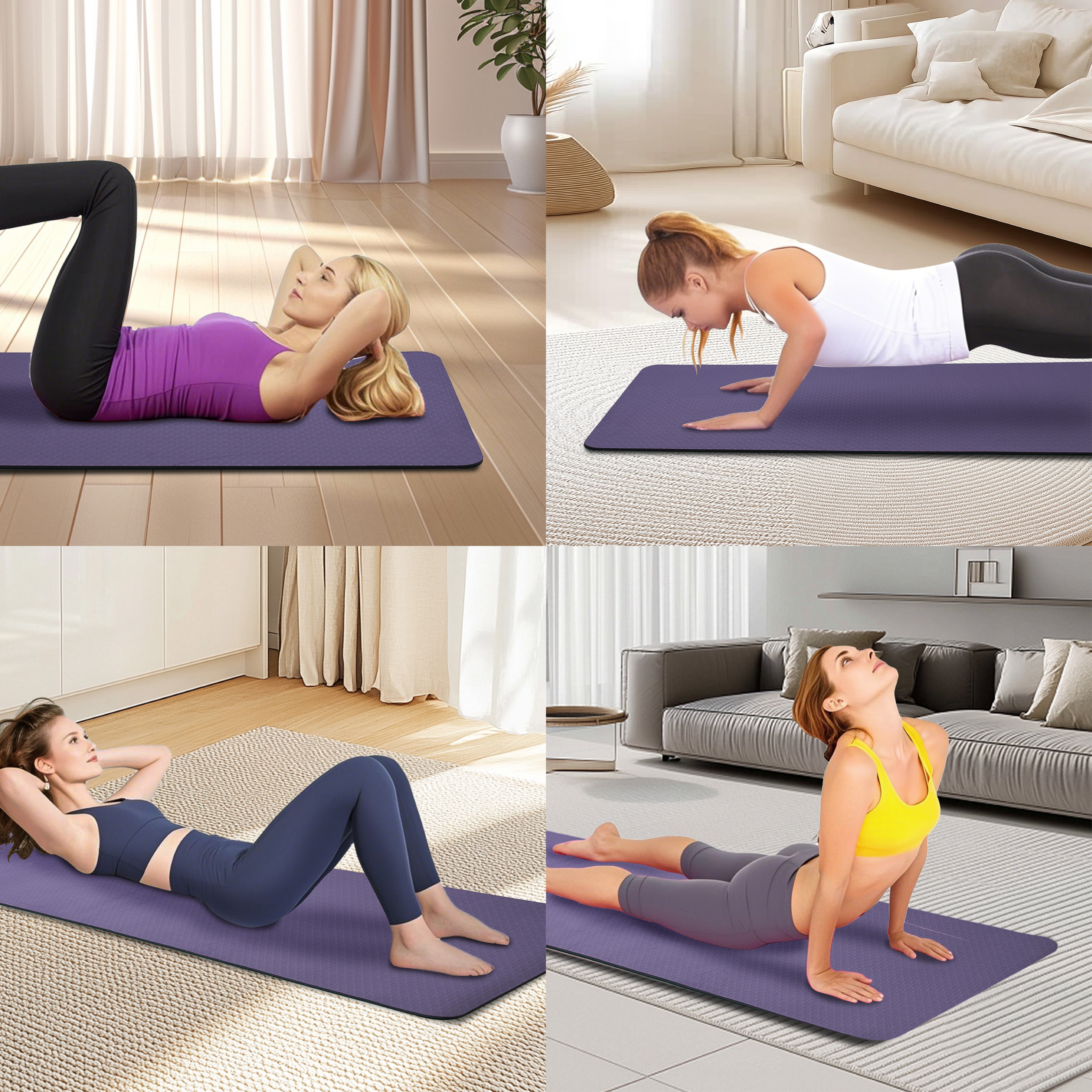 Yoga Mat, Exercise Yoga Mat With Non-Slip Design, Professional TPE Exericise Mat, 72" X 24" Multi-Purpose Workout Mat For Women, Pilates Fitness And Floor Exercises_voghion.com